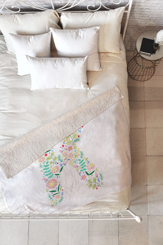 Pimlada Phuapradit Floral Alphabet K Fleece Throw Blanket