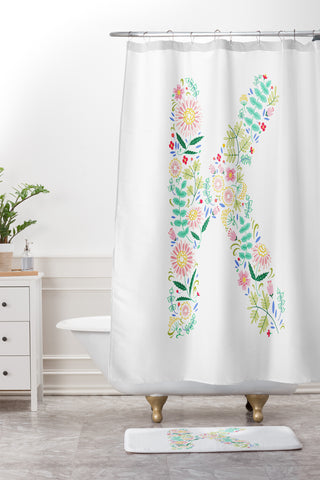 Pimlada Phuapradit Floral Alphabet K Shower Curtain And Mat