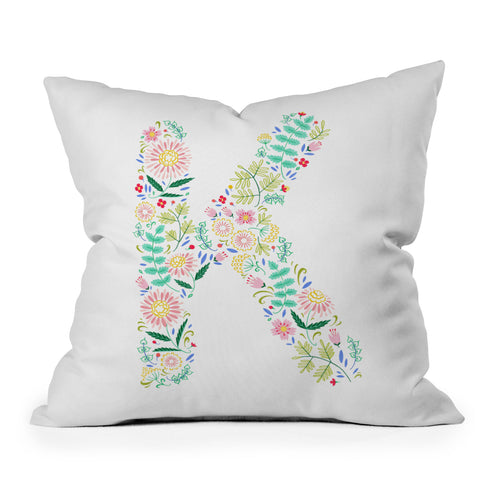 Pimlada Phuapradit Floral Alphabet K Throw Pillow