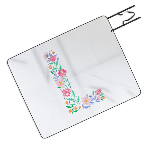 Pimlada Phuapradit Floral Alphabet L Picnic Blanket