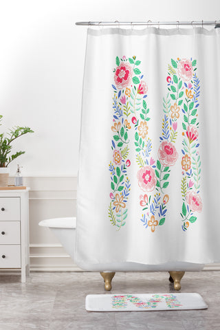 Pimlada Phuapradit Floral Alphabet M Shower Curtain And Mat