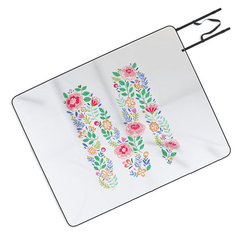 Pimlada Phuapradit Floral Alphabet M Picnic Blanket