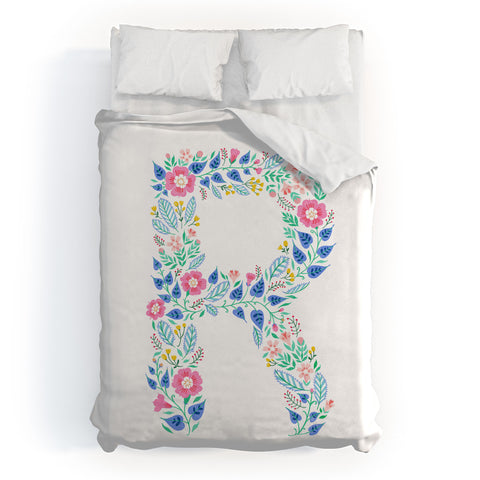 Pimlada Phuapradit Floral Alphabet R Duvet Cover
