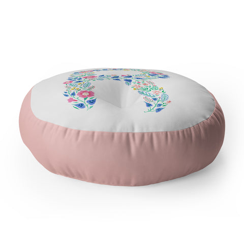 Pimlada Phuapradit Floral Alphabet R Floor Pillow Round