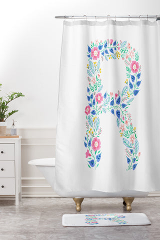 Pimlada Phuapradit Floral Alphabet R Shower Curtain And Mat