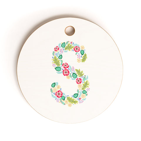 Pimlada Phuapradit Floral Alphabet S Cutting Board Round