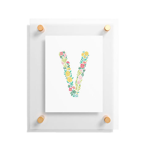 Pimlada Phuapradit Floral Alphabet V Floating Acrylic Print