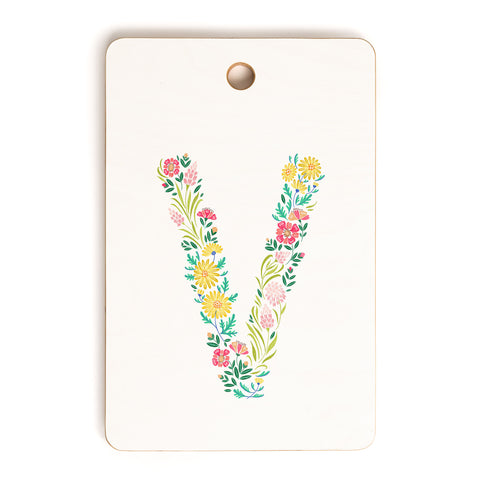 Pimlada Phuapradit Floral Alphabet V Cutting Board Rectangle