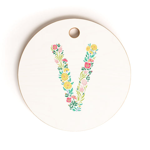 Pimlada Phuapradit Floral Alphabet V Cutting Board Round