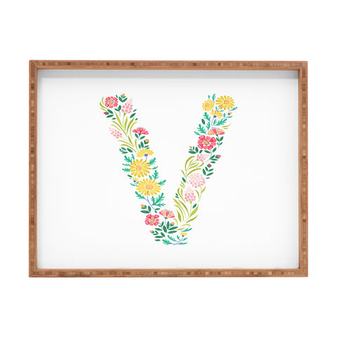 Pimlada Phuapradit Floral Alphabet V Rectangular Tray