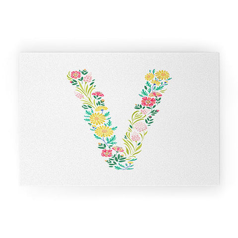 Pimlada Phuapradit Floral Alphabet V Welcome Mat