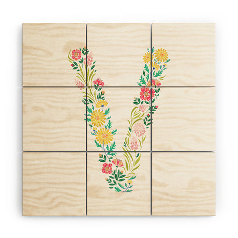 Pimlada Phuapradit Floral Alphabet V Wood Wall Mural