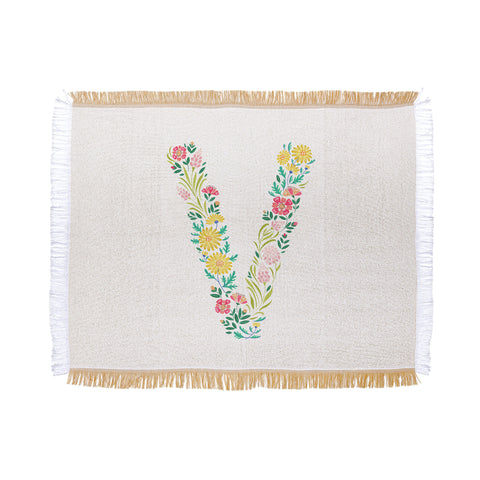 Pimlada Phuapradit Floral Alphabet V Throw Blanket