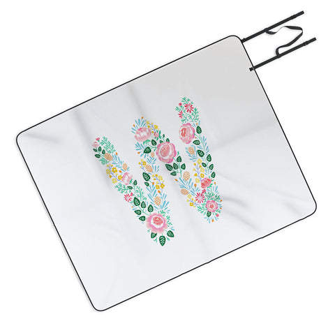 Pimlada Phuapradit Floral Alphabet W Picnic Blanket