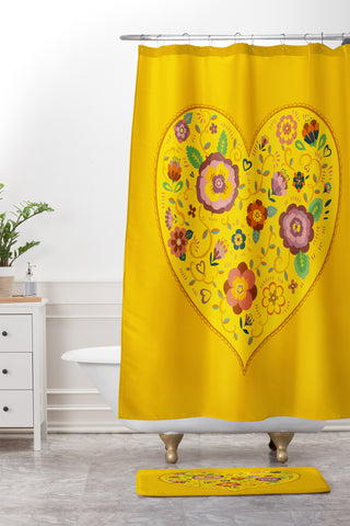 Pimlada Phuapradit Floral heart 2 Shower Curtain And Mat