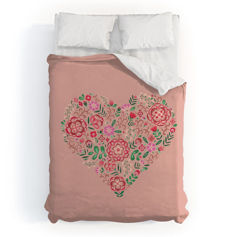 Pimlada Phuapradit Floral Heart Pink Duvet Cover