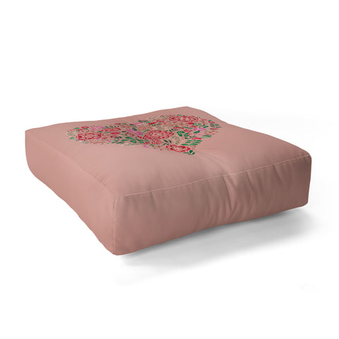 Pimlada Phuapradit Floral Heart Pink Floor Pillow Square