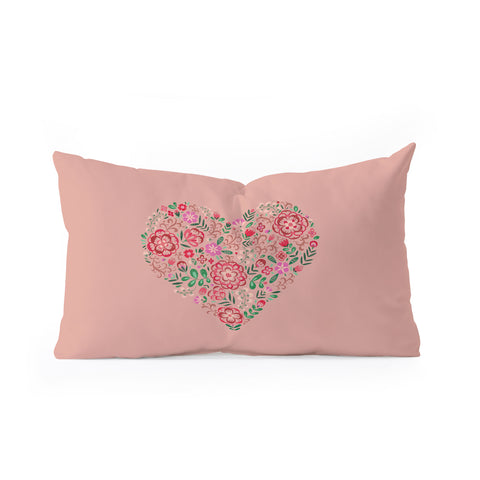 Pimlada Phuapradit Floral Heart Pink Oblong Throw Pillow