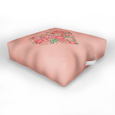 Pimlada Phuapradit Floral Heart Pink Outdoor Floor Cushion
