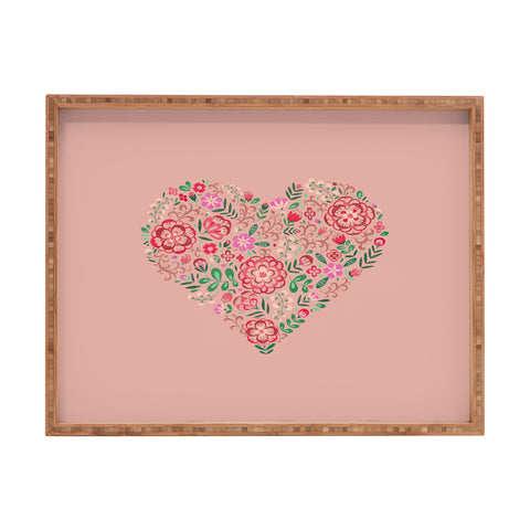 Pimlada Phuapradit Floral Heart Pink Rectangular Tray