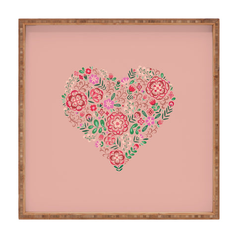 Pimlada Phuapradit Floral Heart Pink Square Tray