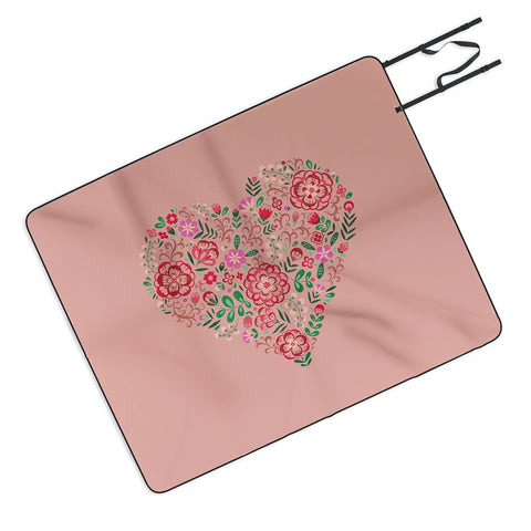 Pimlada Phuapradit Floral Heart Pink Picnic Blanket