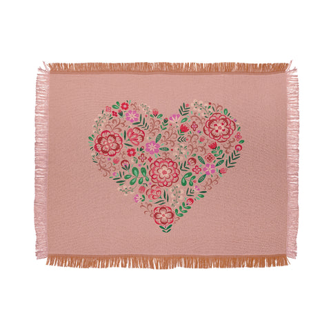 Pimlada Phuapradit Floral Heart Pink Throw Blanket