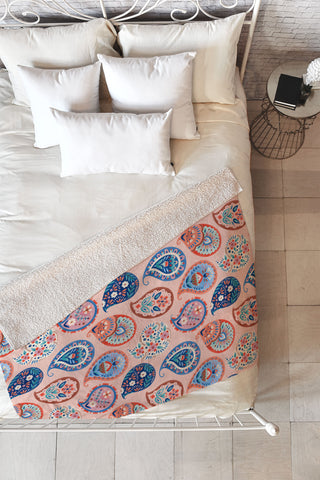 Pimlada Phuapradit Floral Paisley Half Drop Fleece Throw Blanket