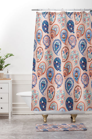 Pimlada Phuapradit Floral Paisley Half Drop Shower Curtain And Mat