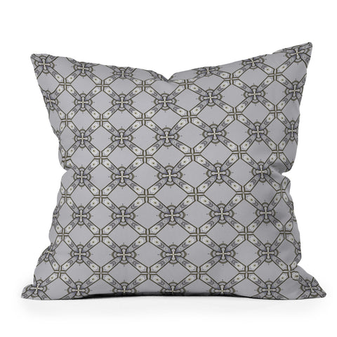 Pimlada Phuapradit Floral tile blue grey Throw Pillow