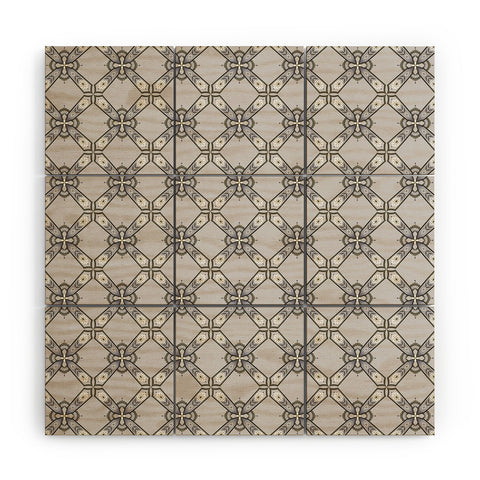 Pimlada Phuapradit Floral tile blue grey Wood Wall Mural