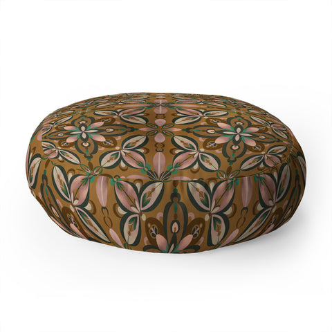 Pimlada Phuapradit Floral tile in yellow ochre Floor Pillow Round