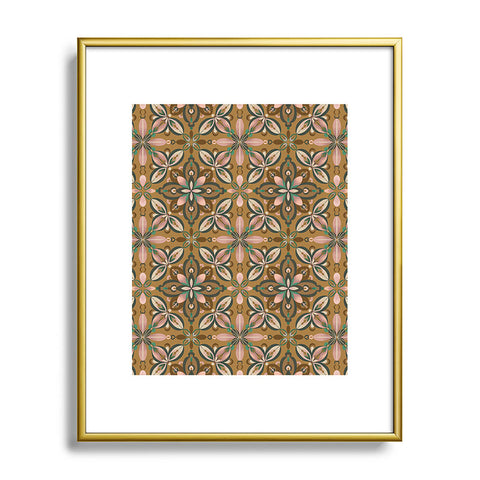Pimlada Phuapradit Floral tile in yellow ochre Metal Framed Art Print