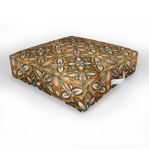 Pimlada Phuapradit Floral tile in yellow ochre Outdoor Floor Cushion