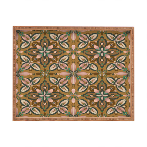 Pimlada Phuapradit Floral tile in yellow ochre Rectangular Tray