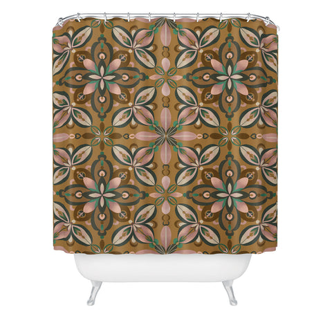 Pimlada Phuapradit Floral tile in yellow ochre Shower Curtain
