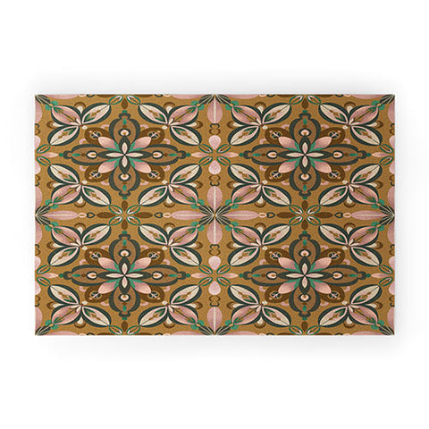 Pimlada Phuapradit Floral tile in yellow ochre Welcome Mat