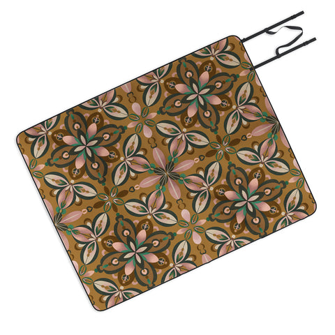 Pimlada Phuapradit Floral tile in yellow ochre Picnic Blanket
