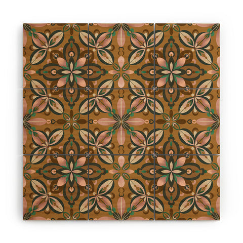 Pimlada Phuapradit Floral tile in yellow ochre Wood Wall Mural