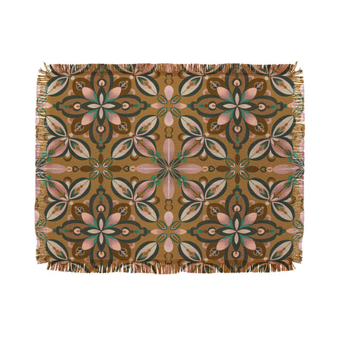 Pimlada Phuapradit Floral tile in yellow ochre Throw Blanket