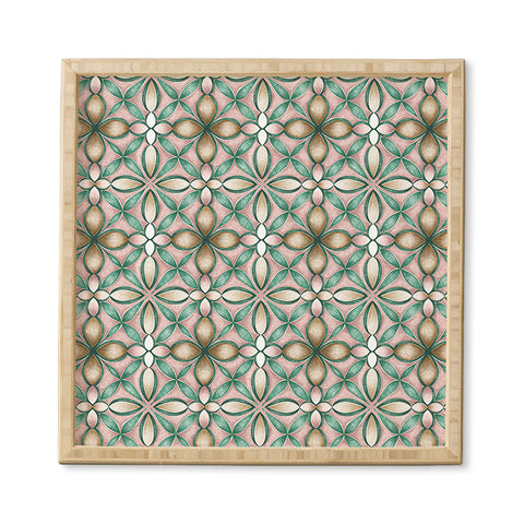 Pimlada Phuapradit Floral tile pink and green Framed Wall Art