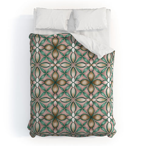 Pimlada Phuapradit Floral tile pink and green Comforter