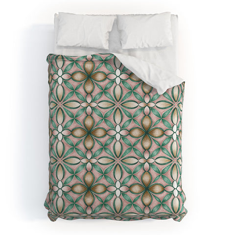 Pimlada Phuapradit Floral tile pink and green Duvet Cover