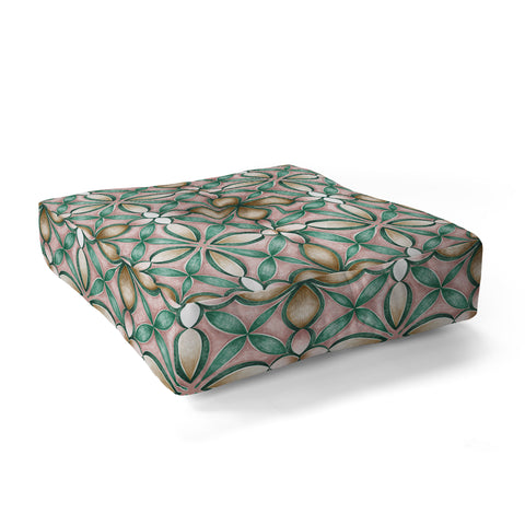 Pimlada Phuapradit Floral tile pink and green Floor Pillow Square