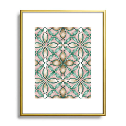 Pimlada Phuapradit Floral tile pink and green Metal Framed Art Print