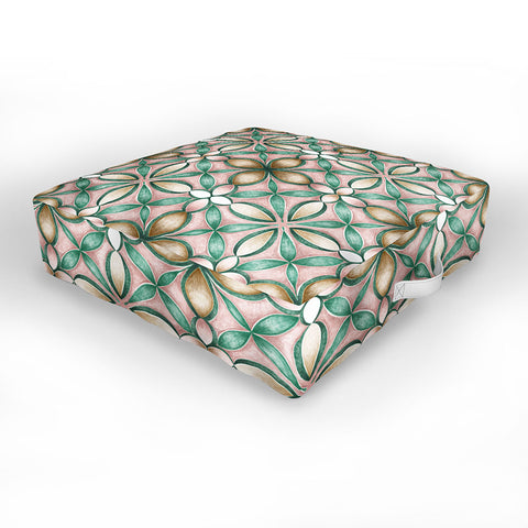 Pimlada Phuapradit Floral tile pink and green Outdoor Floor Cushion