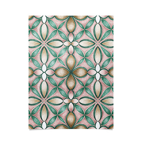 Pimlada Phuapradit Floral tile pink and green Poster