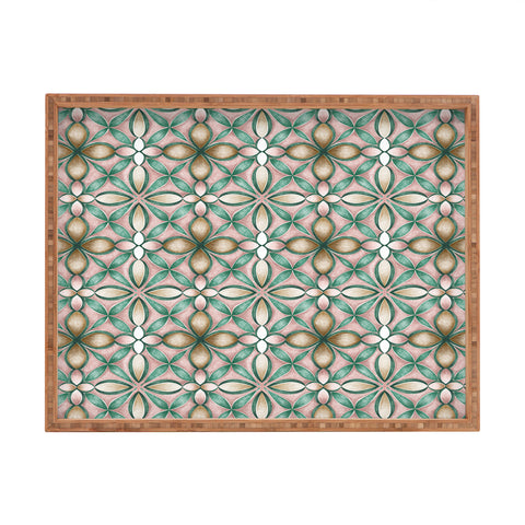 Pimlada Phuapradit Floral tile pink and green Rectangular Tray