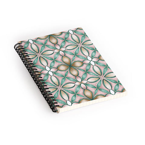 Pimlada Phuapradit Floral tile pink and green Spiral Notebook