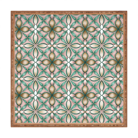 Pimlada Phuapradit Floral tile pink and green Square Tray